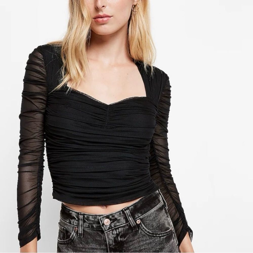EXPRESS Body Contour Mesh Crop Top With Removable Cups